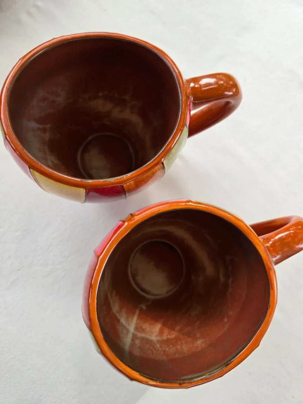 Set of 2 Pier 1 Wavy Stripe Pattern Coffee Mug Cup Hand-Painted Stoneware